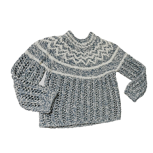 NEW $495 Theory Blue Chevron Sweater in Felted Wool-Cashmere Fair Isle sz S - Picture 7 of 7